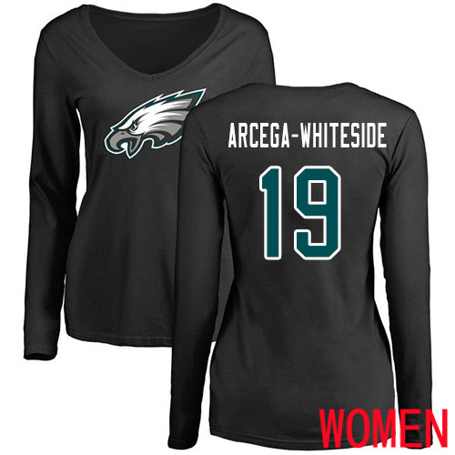 Women NFL Philadelphia Eagles #19 JJ Arcega-Whiteside Black Name and Number Logo Slim Fit Long->philadelphia eagles->NFL Jersey